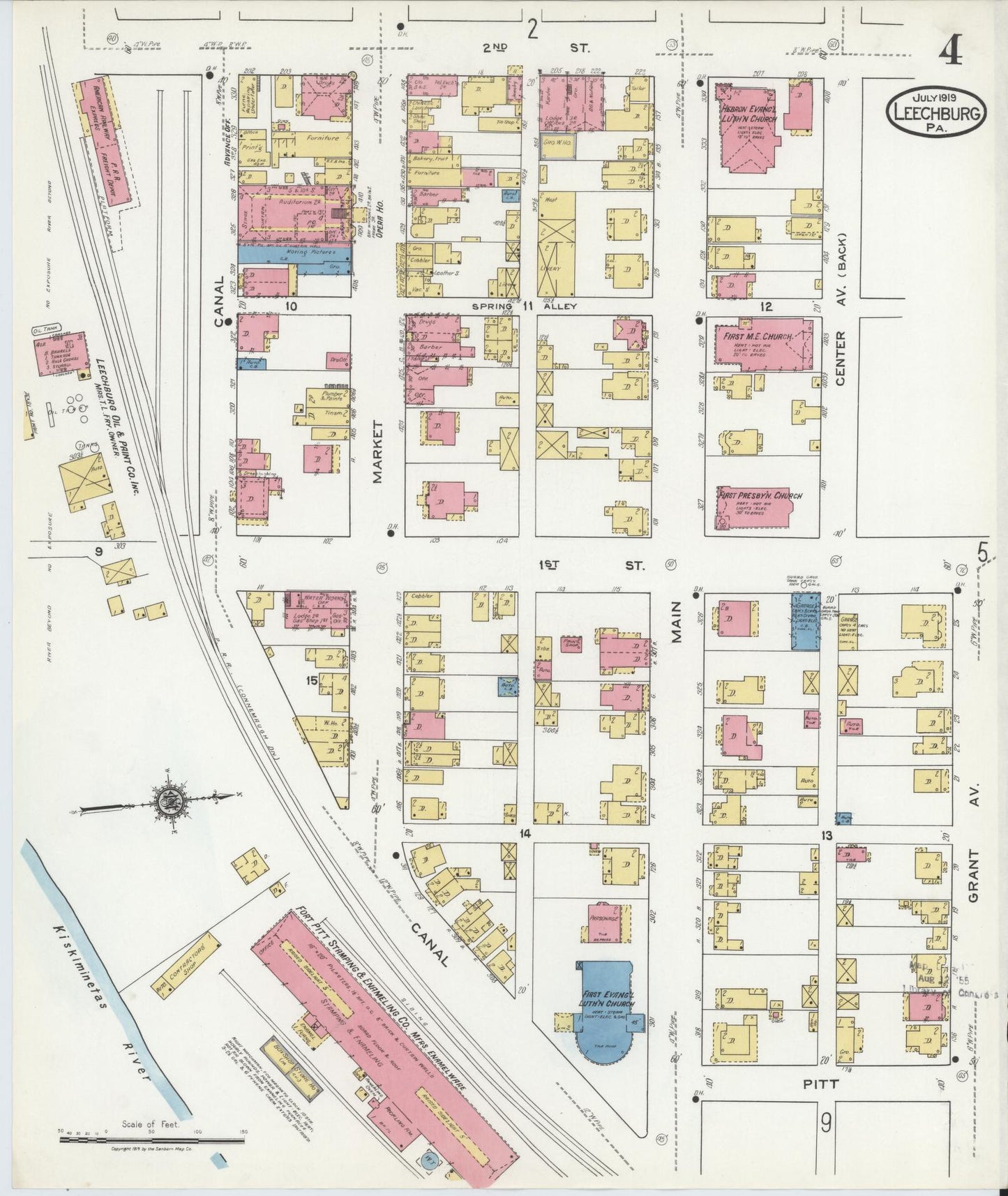 Sanborn Fire Insurance Map from Leechburg, Armstrong County, Pennsylvania (1919), Sheet #0004 - Historic Sanborn Fire Insurance Map Print, vintage old map wall art, antique decor, genealogy gift, Pennsylvania Pennsylvania map