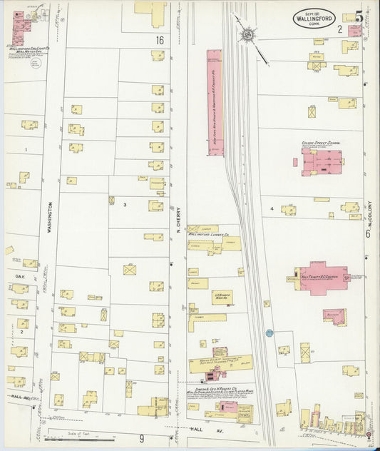 Sanborn Fire Insurance Map from Wallingford, New Haven County, Connecticut (1911), Sheet #0005 - Historic Sanborn Fire Insurance Map Print, vintage old map wall art, antique decor, genealogy gift, Connecticut Connecticut map