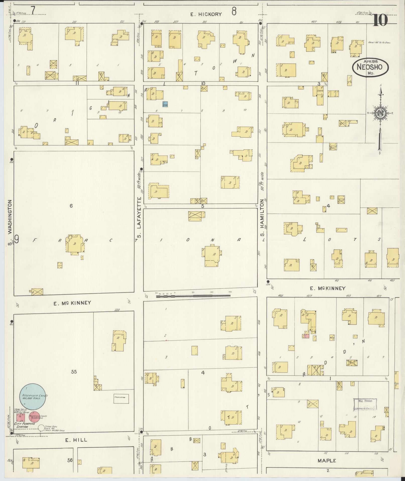 Sanborn Fire Insurance Map from Neosho, Newton County, Missouri (1916), Sheet #0010 - Complete Map Set gallery image, historic Sanborn map, vintage wall art, Missouri Missouri