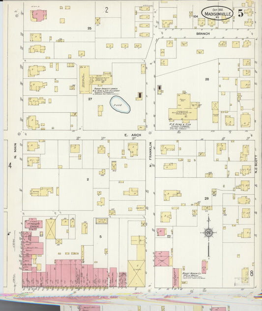 Sanborn Fire Insurance Map from Madisonville, Hopkins County, Kentucky (1912), Sheet #0005 - Historic Sanborn Fire Insurance Map Print, vintage old map wall art, antique decor, genealogy gift, Kentucky Kentucky map