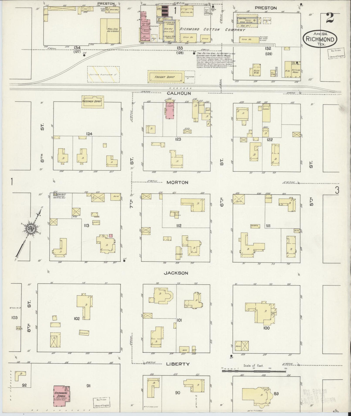 Sanborn Fire Insurance Map from Richmond, Fort Bend County, Texas (1914), Sheet #0002 - Historic Sanborn Fire Insurance Map Print, vintage old map wall art, antique decor, genealogy gift, Texas Texas map
