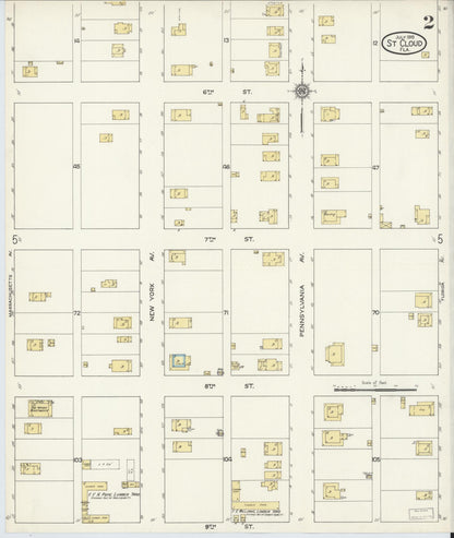 Sanborn Fire Insurance Map from Saint Cloud, Osceola County, Florida (1915), Sheet #0002 - Historic Sanborn Fire Insurance Map Print, vintage old map wall art, antique decor, genealogy gift, Florida Florida map