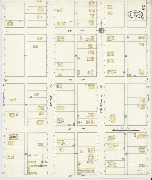 Sanborn Fire Insurance Map from Saint Cloud, Osceola County, Florida (1915), Sheet #0002 - Historic Sanborn Fire Insurance Map Print, vintage old map wall art, antique decor, genealogy gift, Florida Florida map