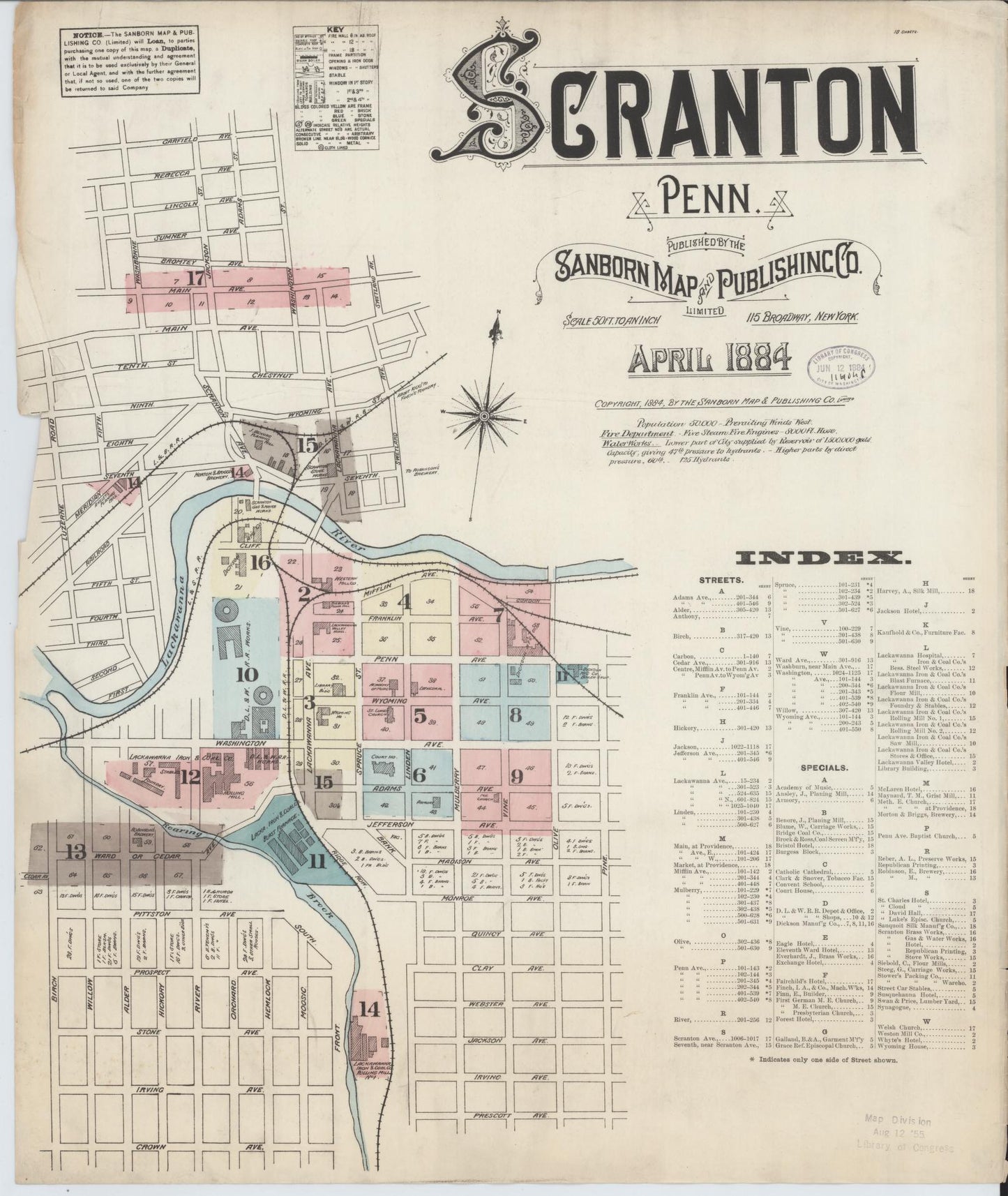 Sanborn Fire Insurance Map from Scranton, Lackawanna County, Pennsylvania (1884), Sheet #0001 - Historic Sanborn Fire Insurance Map Print, vintage old map wall art, antique decor, genealogy gift, Pennsylvania Pennsylvania map