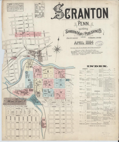 Sanborn Fire Insurance Map from Scranton, Lackawanna County, Pennsylvania (1884), Sheet #0001 - Historic Sanborn Fire Insurance Map Print, vintage old map wall art, antique decor, genealogy gift, Pennsylvania Pennsylvania map