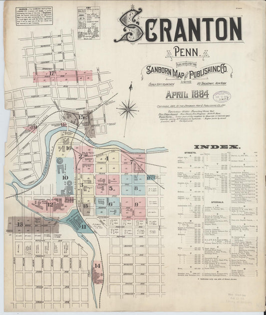 Sanborn Fire Insurance Map from Scranton, Lackawanna County, Pennsylvania (1884), Sheet #0001 - Historic Sanborn Fire Insurance Map Print, vintage old map wall art, antique decor, genealogy gift, Pennsylvania Pennsylvania map