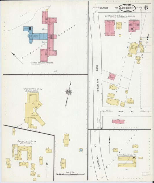 Sanborn Fire Insurance Map from Lake Forest, Lake County, Illinois (1917), Sheet #0006 - Historic Sanborn Fire Insurance Map Print, vintage old map wall art, antique decor, genealogy gift, Illinois Illinois map