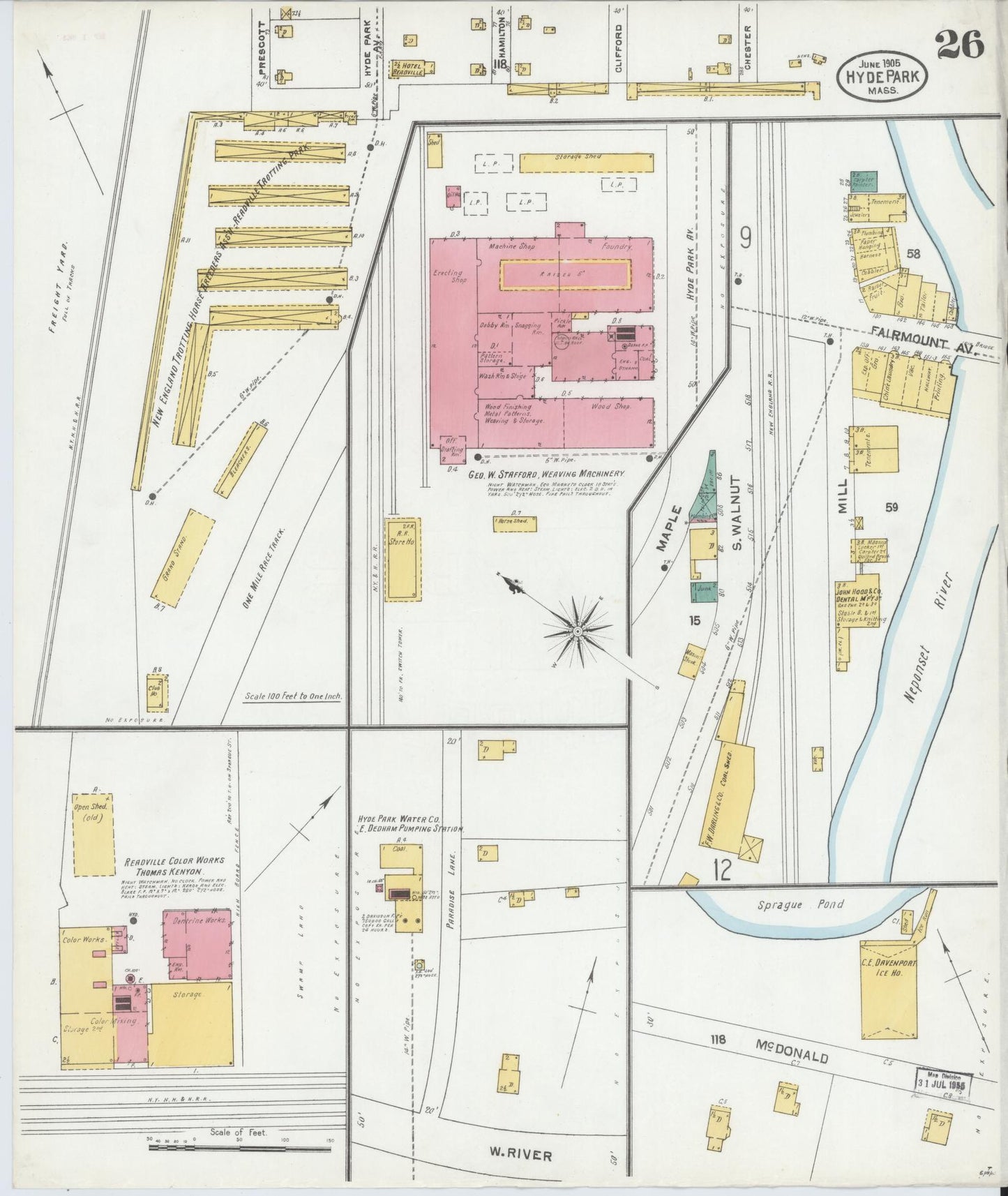 Sanborn Fire Insurance Map from Hyde Park, Norfolk County, Massachusetts (1905), Sheet #0026 - Historic Sanborn Fire Insurance Map Print, vintage old map wall art, antique decor, genealogy gift, Massachusetts Massachusetts map