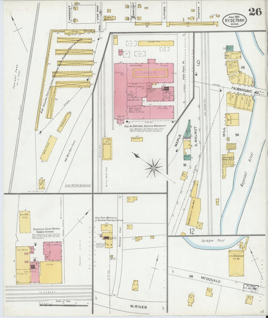 Sanborn Fire Insurance Map from Hyde Park, Norfolk County, Massachusetts (1905), Sheet #0026 - Historic Sanborn Fire Insurance Map Print, vintage old map wall art, antique decor, genealogy gift, Massachusetts Massachusetts map