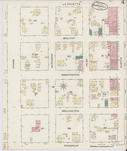 Sanborn Fire Insurance Map from Marshall, Harrison County, Texas (1885), Sheet #0004 - Historic Sanborn Fire Insurance Map Print, vintage old map wall art, antique decor, genealogy gift, Texas Texas map