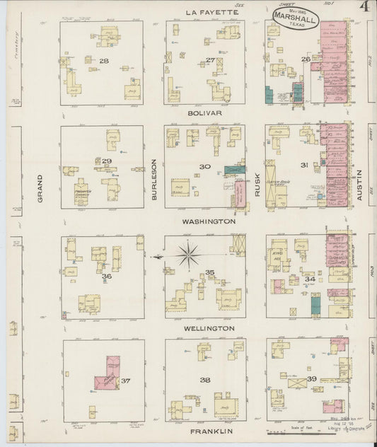 Sanborn Fire Insurance Map from Marshall, Harrison County, Texas (1885), Sheet #0004 - Historic Sanborn Fire Insurance Map Print, vintage old map wall art, antique decor, genealogy gift, Texas Texas map