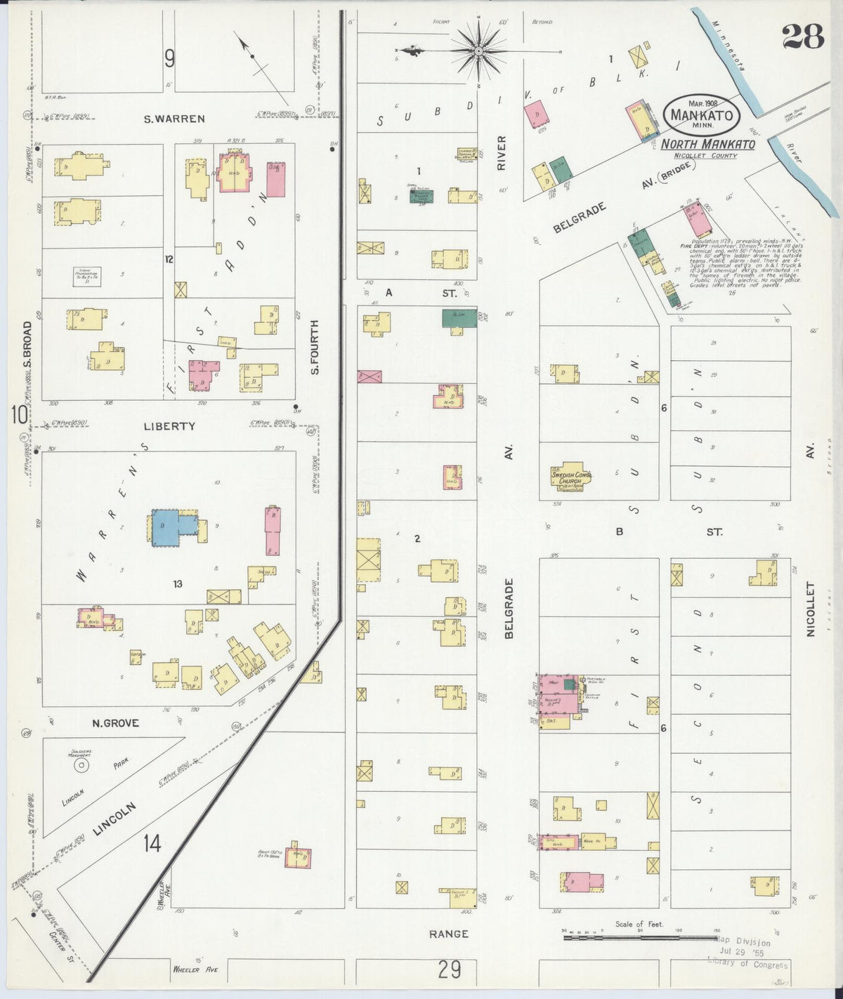 Sanborn Fire Insurance Map from Mankato, Blue Earth County, Minnesota (1908), Sheet #0028 - Complete Map Set gallery image, historic Sanborn map, vintage wall art, Minnesota Minnesota