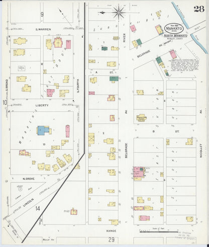 Sanborn Fire Insurance Map from Mankato, Blue Earth County, Minnesota (1908), Sheet #0028 - Complete Map Set gallery image, historic Sanborn map, vintage wall art, Minnesota Minnesota