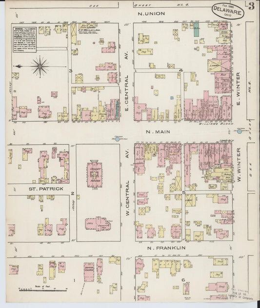 Sanborn Fire Insurance Map from Delaware, Delaware County, Ohio (1885), Sheet #0003 - Historic Sanborn Fire Insurance Map Print, vintage old map wall art, antique decor, genealogy gift, Ohio Ohio map