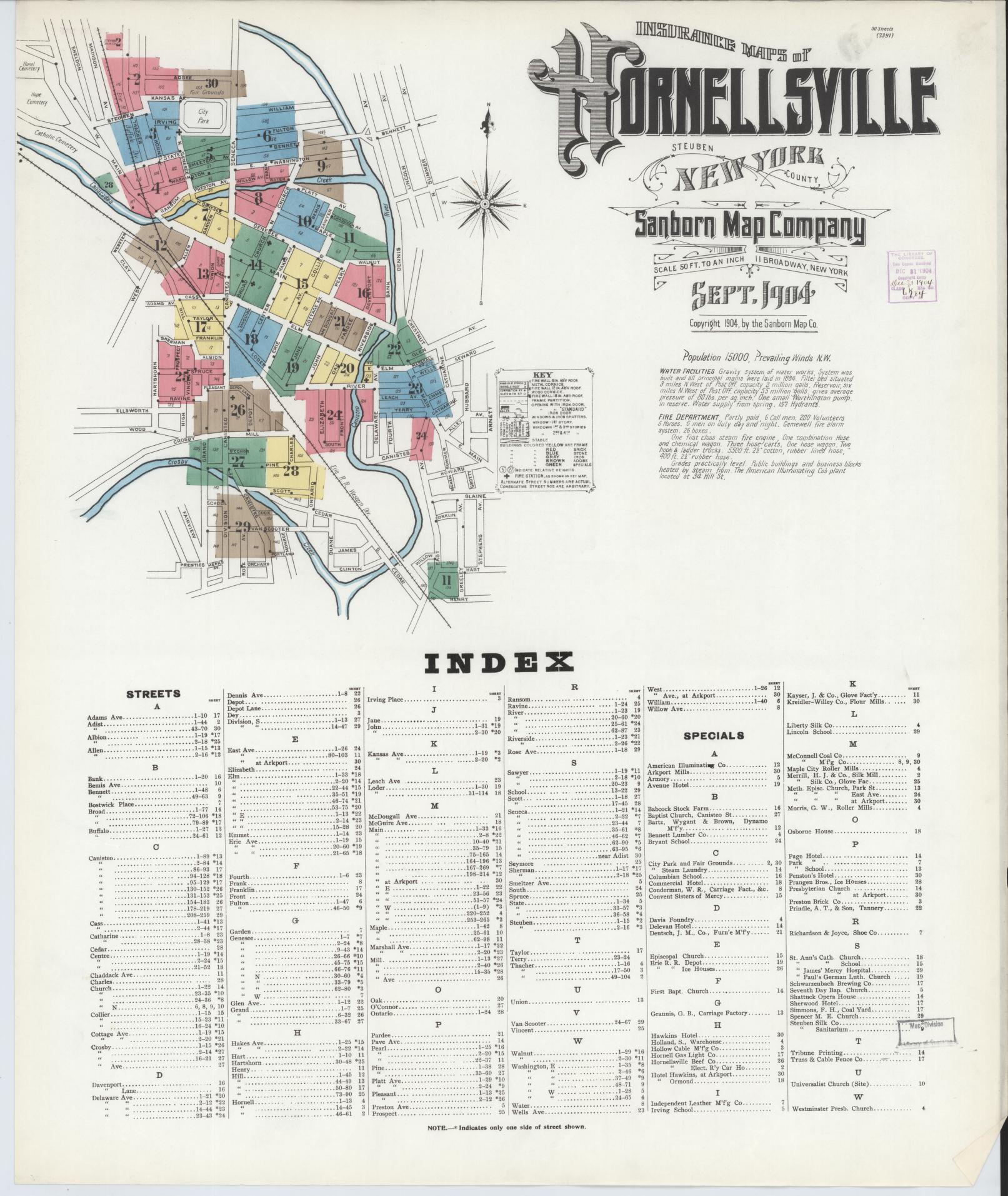 Sanborn Fire Insurance Map from Hornell, Steuben County, New York. (1904) – Historic Sanborn Fire Insurance Map Print