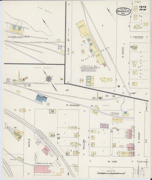 Sanborn Fire Insurance Map from Mankato, Blue Earth County, Minnesota (1914), Sheet #0022 - Historic Sanborn Fire Insurance Map Print, vintage old map wall art, antique decor, genealogy gift, Minnesota Minnesota map