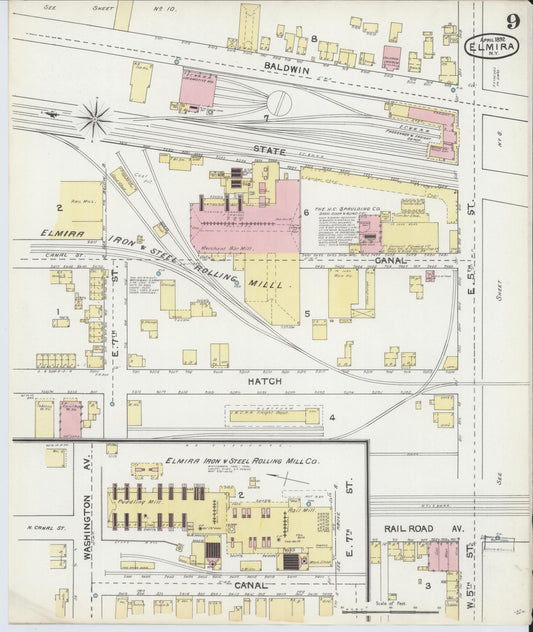Sanborn Fire Insurance Map from Elmira, Chemung County, New York (1892), Sheet #0009 - Historic Sanborn Fire Insurance Map Print, vintage old map wall art, antique decor, genealogy gift, New York New York map