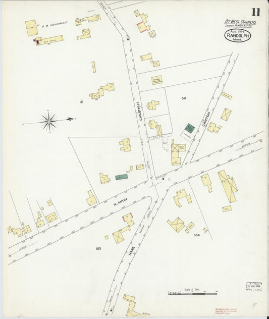 Sanborn Fire Insurance Map from Randolph, Norfolk County, Massachusetts (1909), Sheet #0011 - Historic Sanborn Fire Insurance Map Print, vintage old map wall art, antique decor, genealogy gift, Massachusetts Massachusetts map