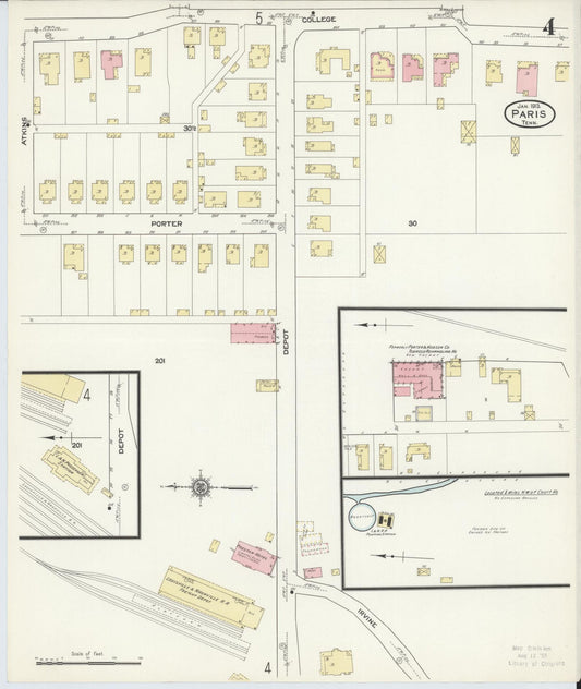 Sanborn Fire Insurance Map from Paris, Henry County, Tennessee (1913), Sheet #0004 - Historic Sanborn Fire Insurance Map Print, vintage old map wall art, antique decor, genealogy gift, Tennessee Tennessee map