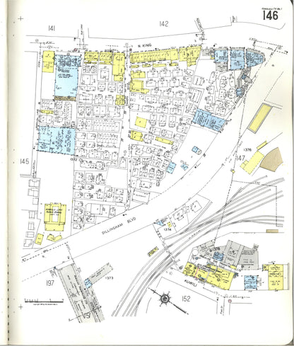 Sanborn Fire Insurance Map from Honolulu, Oahu County, Hawaii (1955), Sheet #0146 - Historic Sanborn Fire Insurance Map Print, vintage old map wall art