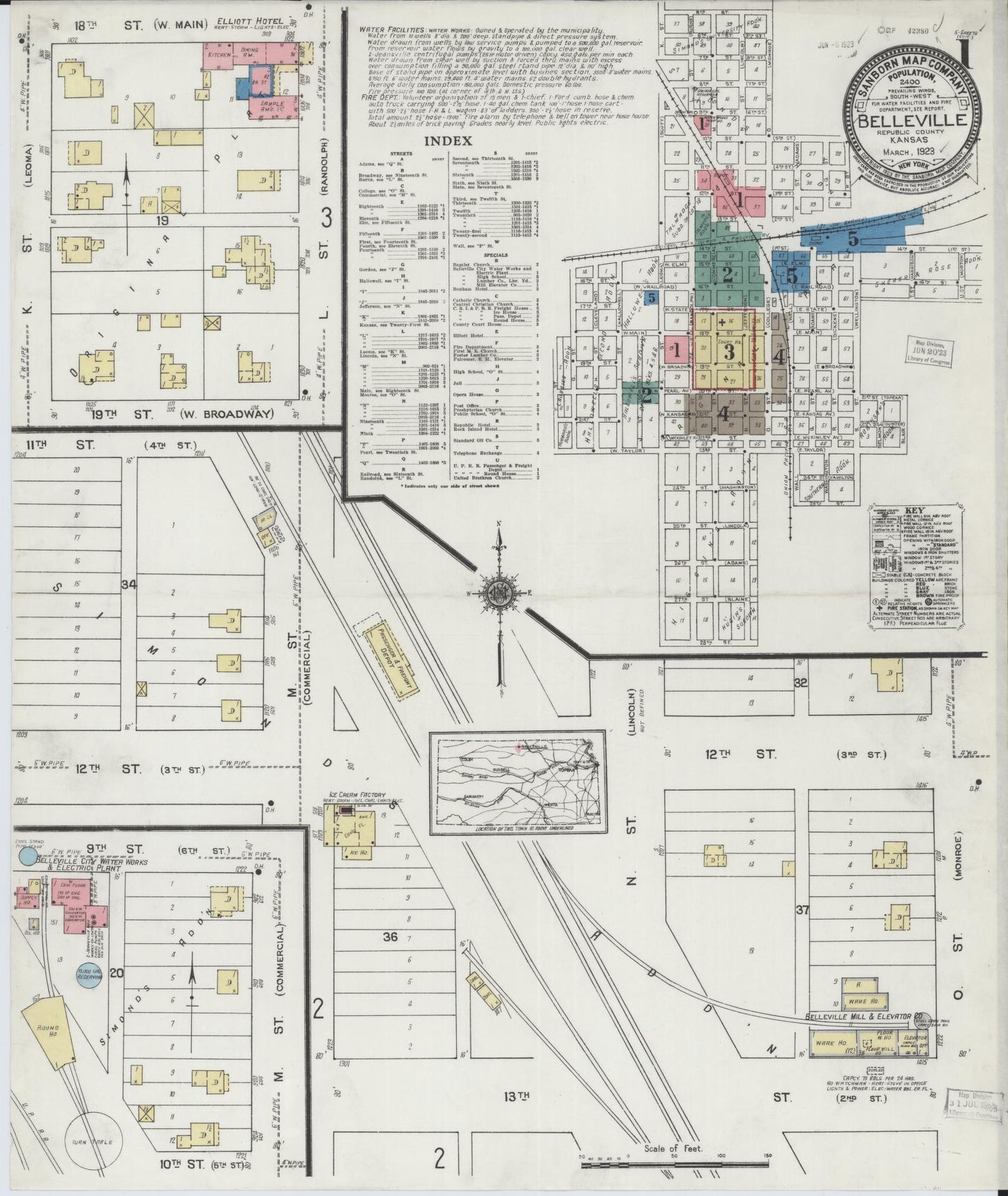Sanborn Fire Insurance Map from Belleville, Republic County, Kansas (1923), Sheet #0001 - Historic Sanborn Fire Insurance Map Print, vintage old map wall art, antique decor, genealogy gift, Kansas Kansas map
