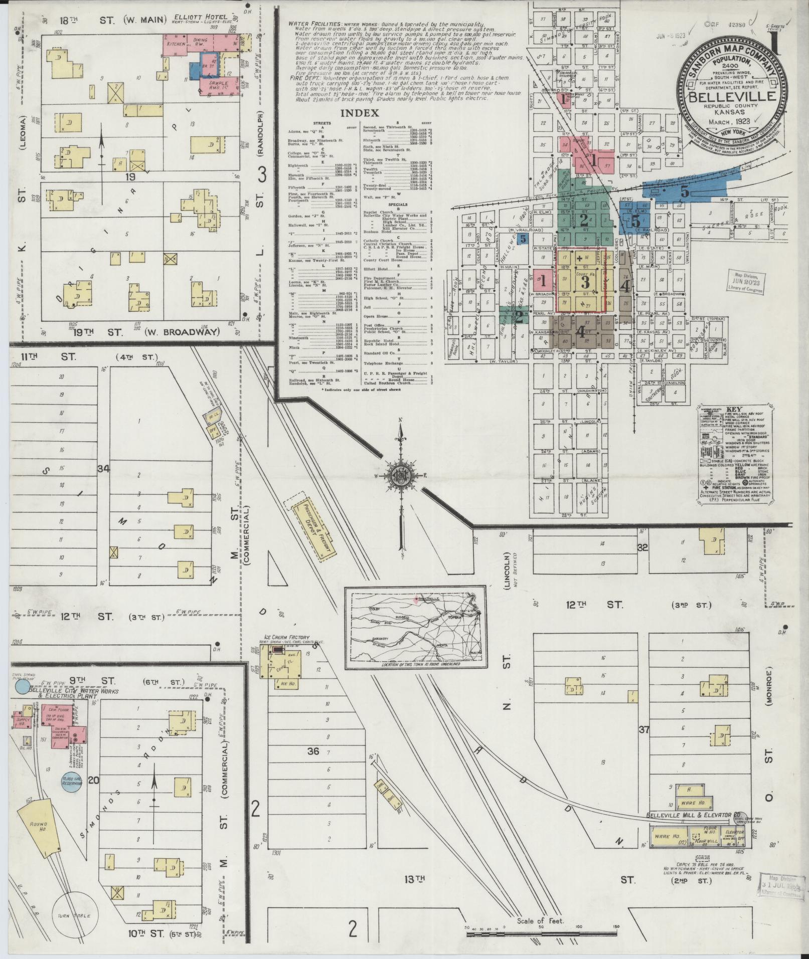 Sanborn Fire Insurance Map from Belleville, Republic County, Kansas (1923), Sheet #0001 - Historic Sanborn Fire Insurance Map Print, vintage old map wall art, antique decor, genealogy gift, Kansas Kansas map