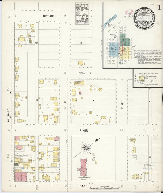 Sanborn Fire Insurance Map from Green River, Sweetwater County, Wyoming (1894), Sheet #0001 - Historic Sanborn Fire Insurance Map Print, vintage old map wall art, antique decor, genealogy gift, Wyoming Wyoming map