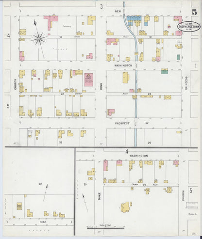 Sanborn Fire Insurance Map from Shepherdstown, Jefferson County, West Virginia (1904), Sheet #0005 - Complete Map Set gallery image, historic Sanborn map, vintage wall art, West Virginia West Virginia