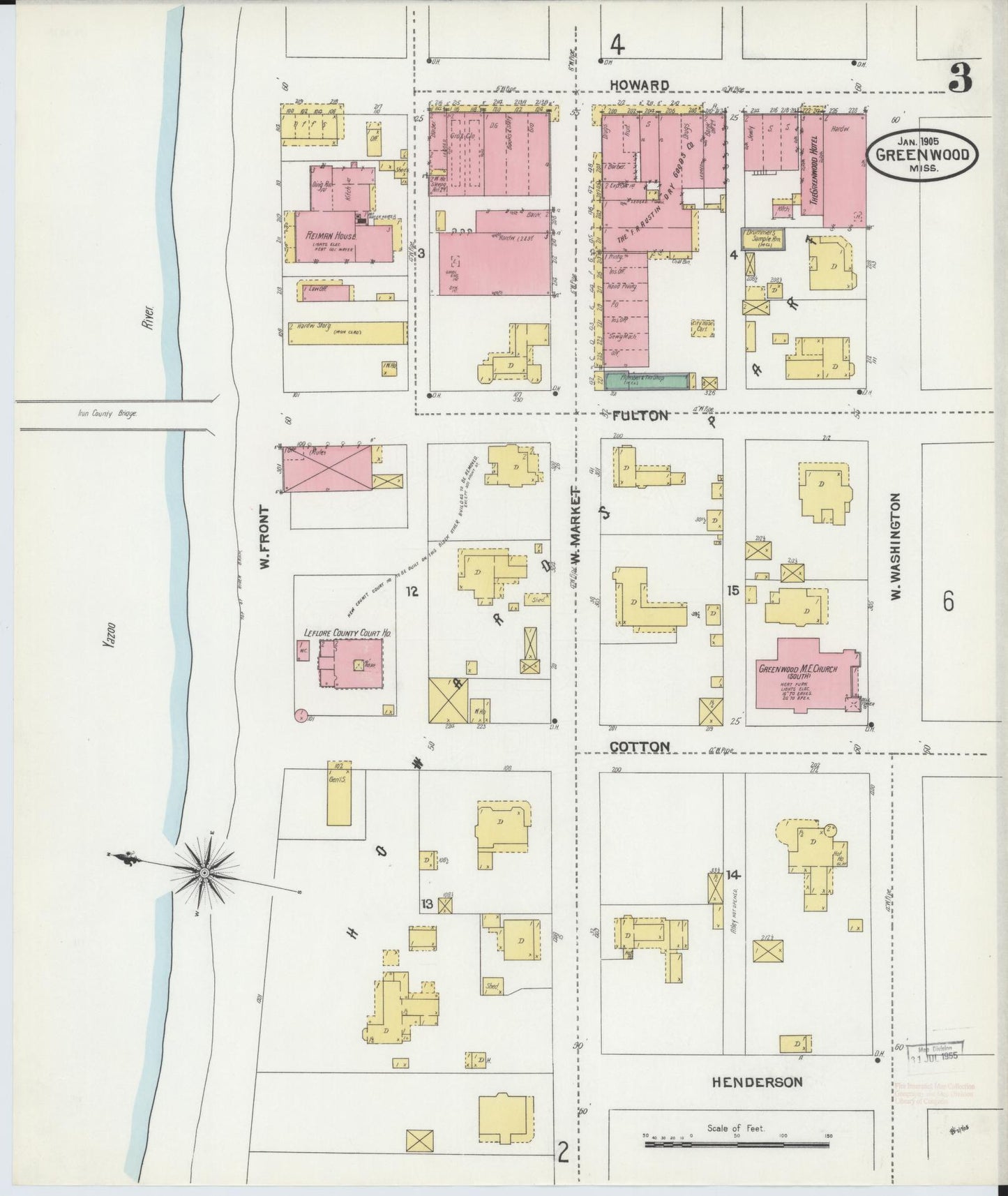 Sanborn Fire Insurance Map from Greenwood, Leflore County, Mississippi (1905), Sheet #0003 - Complete Map Set gallery image, historic Sanborn map, vintage wall art, Mississippi Mississippi
