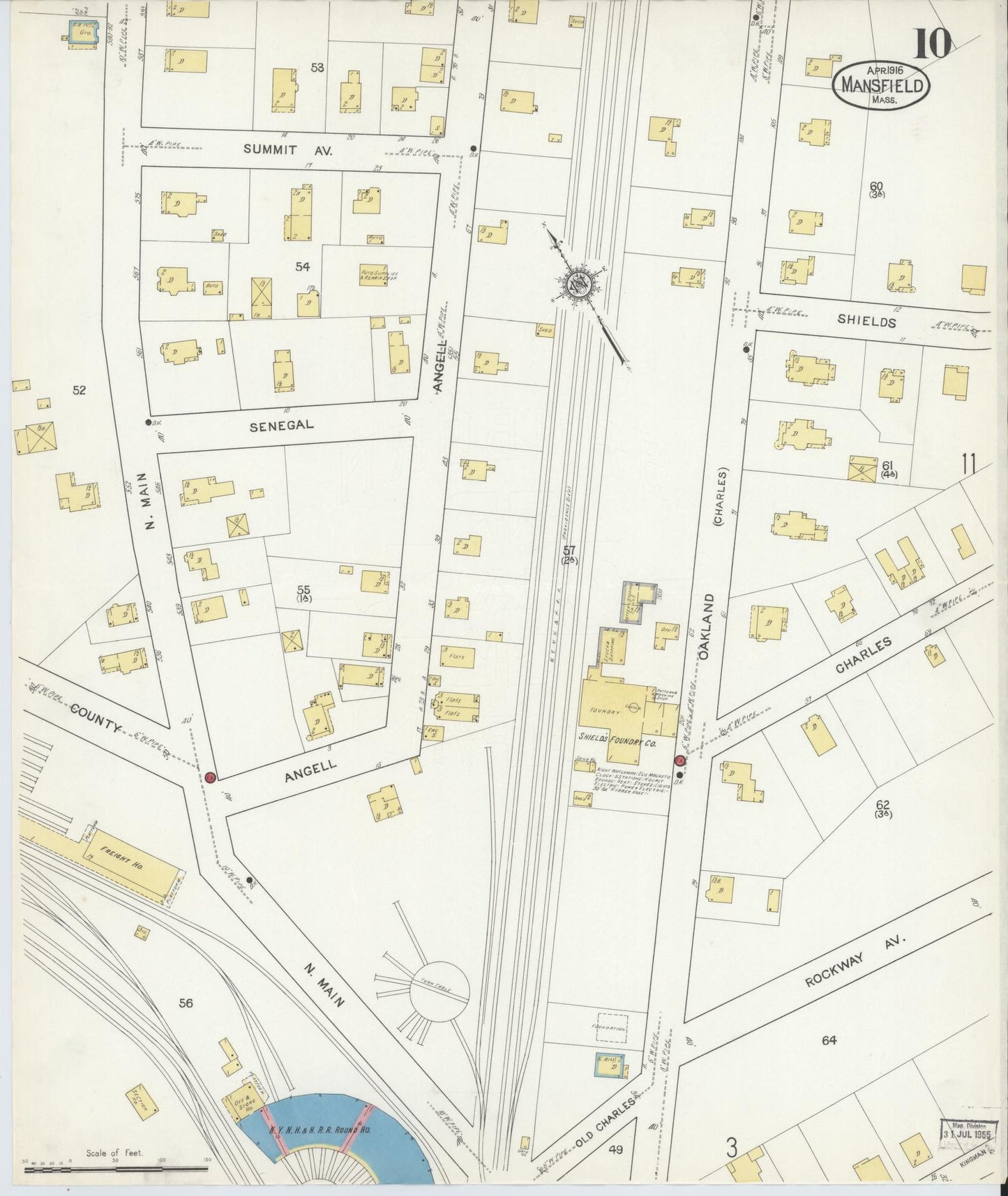 Sanborn Fire Insurance Map from Mansfield, Bristol County, Massachusetts (1916), Sheet #0010 - Complete Map Set gallery image, historic Sanborn map, vintage wall art, Massachusetts Massachusetts