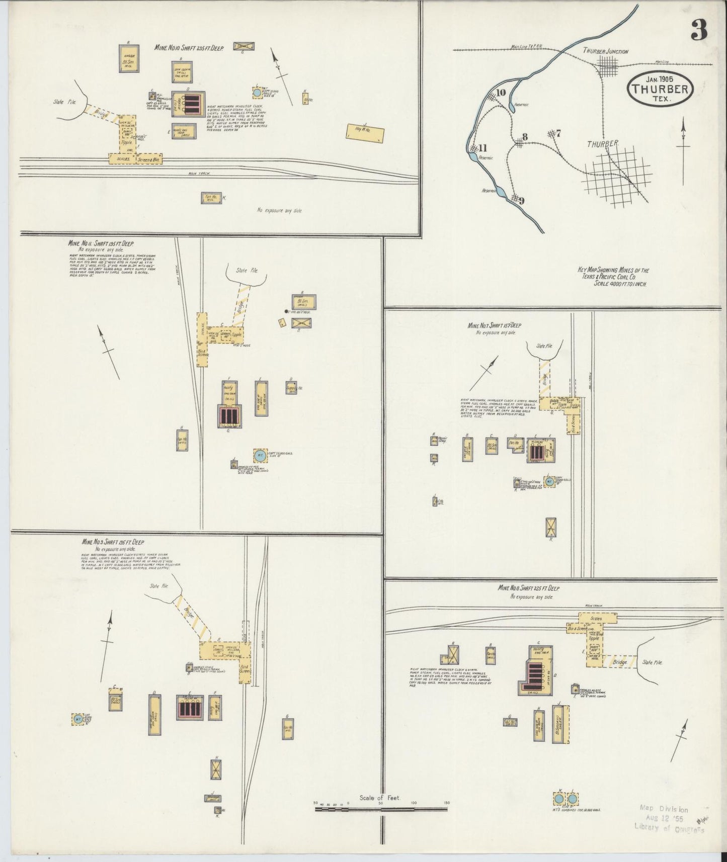 Sanborn Fire Insurance Map from Thurber, Erath County, Texas (1905), Sheet #0003 - Historic Sanborn Fire Insurance Map Print, vintage old map wall art, antique decor, genealogy gift, Texas Texas map