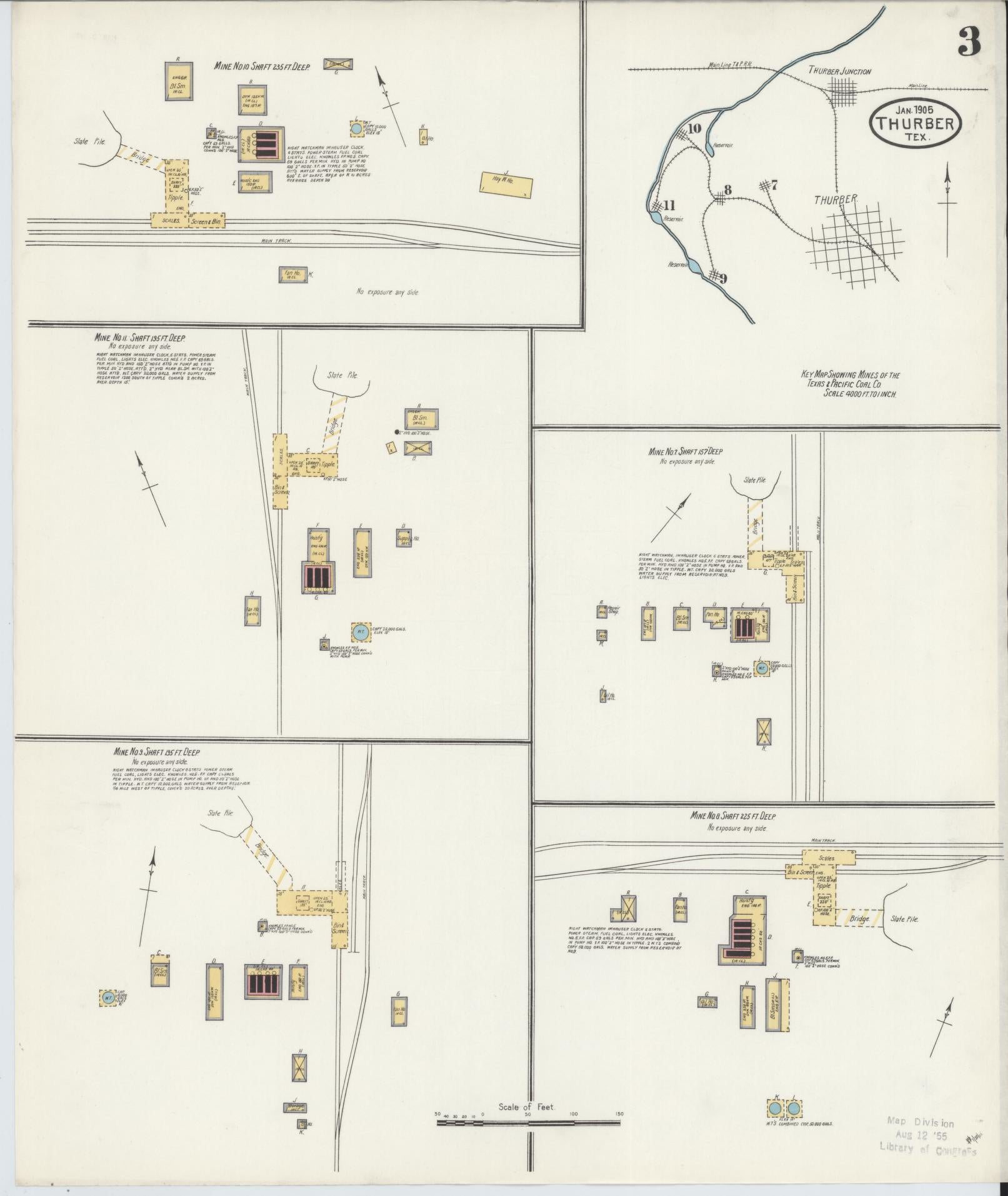 Sanborn Fire Insurance Map from Thurber, Erath County, Texas (1905), Sheet #0003 - Historic Sanborn Fire Insurance Map Print, vintage old map wall art, antique decor, genealogy gift, Texas Texas map