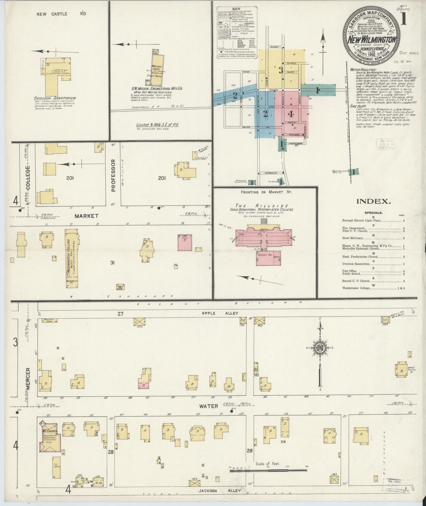 Sanborn Fire Insurance Map from New Wilmington, Lawrence County, Pennsylvania (1912), Sheet #0001 - Complete Map Set gallery image, historic Sanborn map, vintage wall art, Pennsylvania Pennsylvania