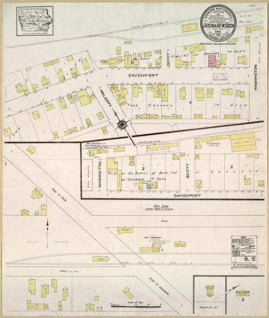 Sanborn Fire Insurance Map from Dixon, Scott County, Iowa (1913), Sheet #0001 - Historic Sanborn Fire Insurance Map Print, vintage old map wall art