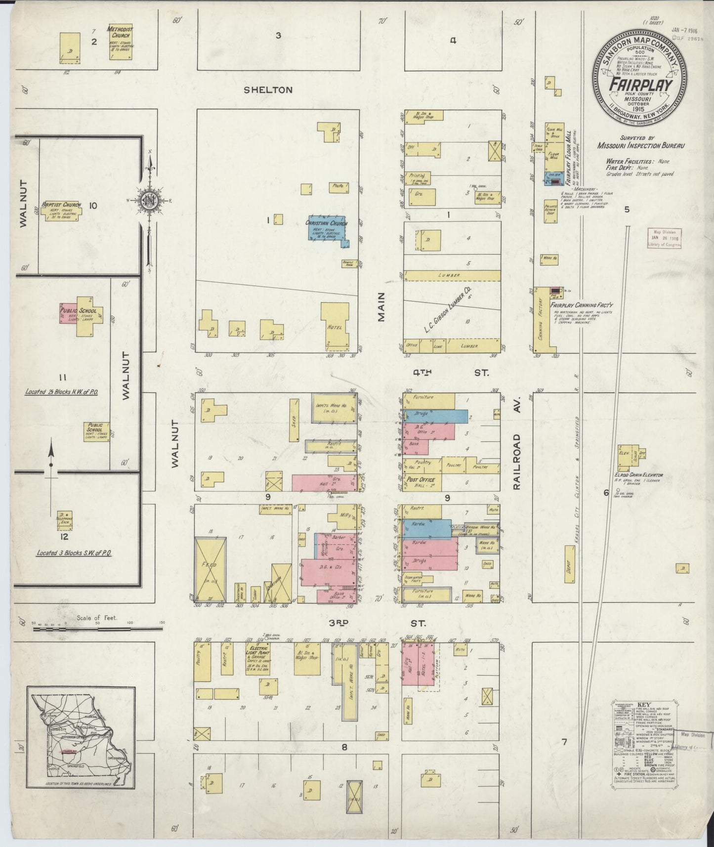 Sanborn Fire Insurance Map from Fairplay, Polk County, Missouri (1915), Sheet #0001 - Historic Sanborn Fire Insurance Map Print, vintage old map wall art, antique decor, genealogy gift, Missouri Missouri map