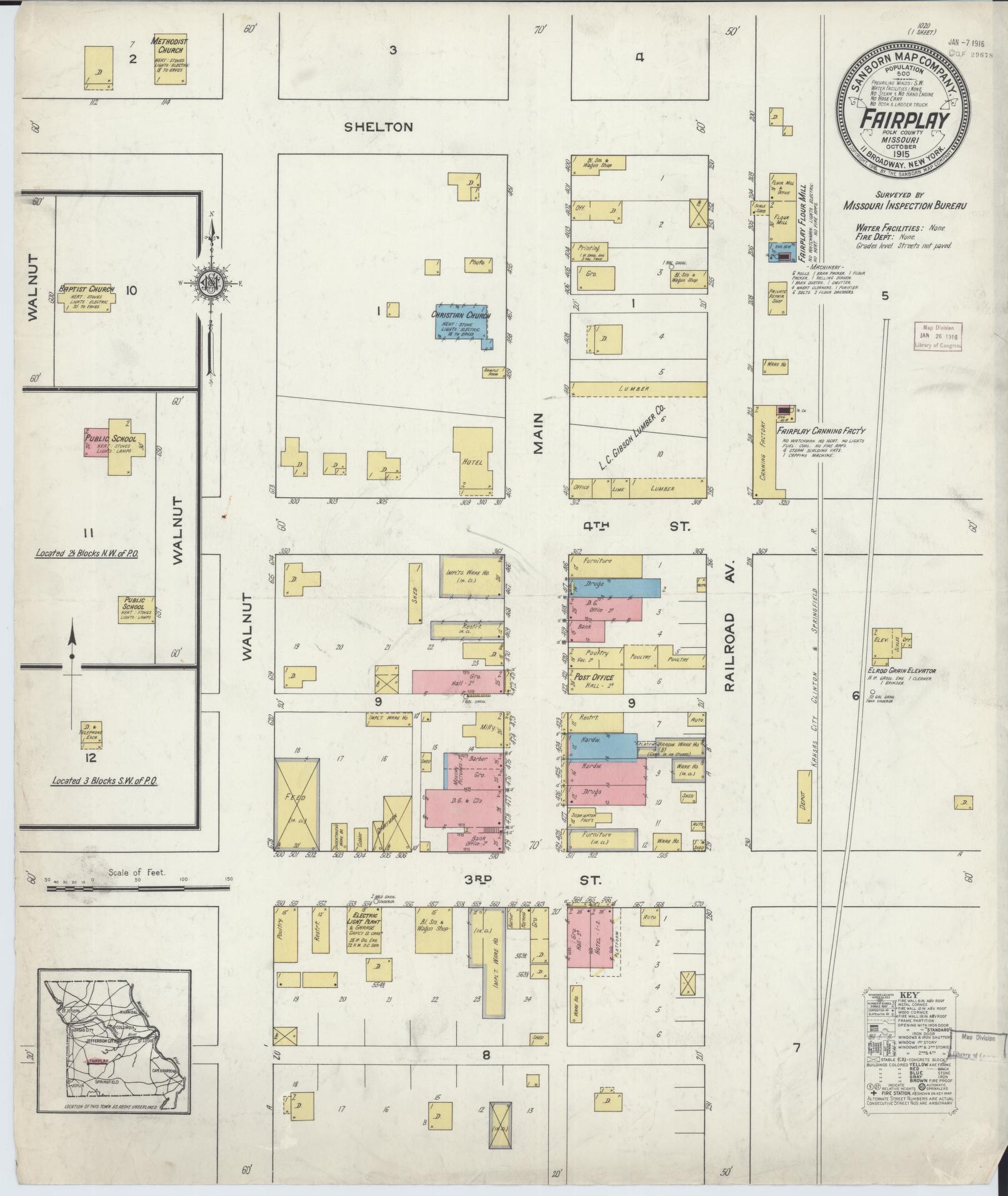 Sanborn Fire Insurance Map from Fairplay, Polk County, Missouri (1915), Sheet #0001 - Historic Sanborn Fire Insurance Map Print, vintage old map wall art, antique decor, genealogy gift, Missouri Missouri map
