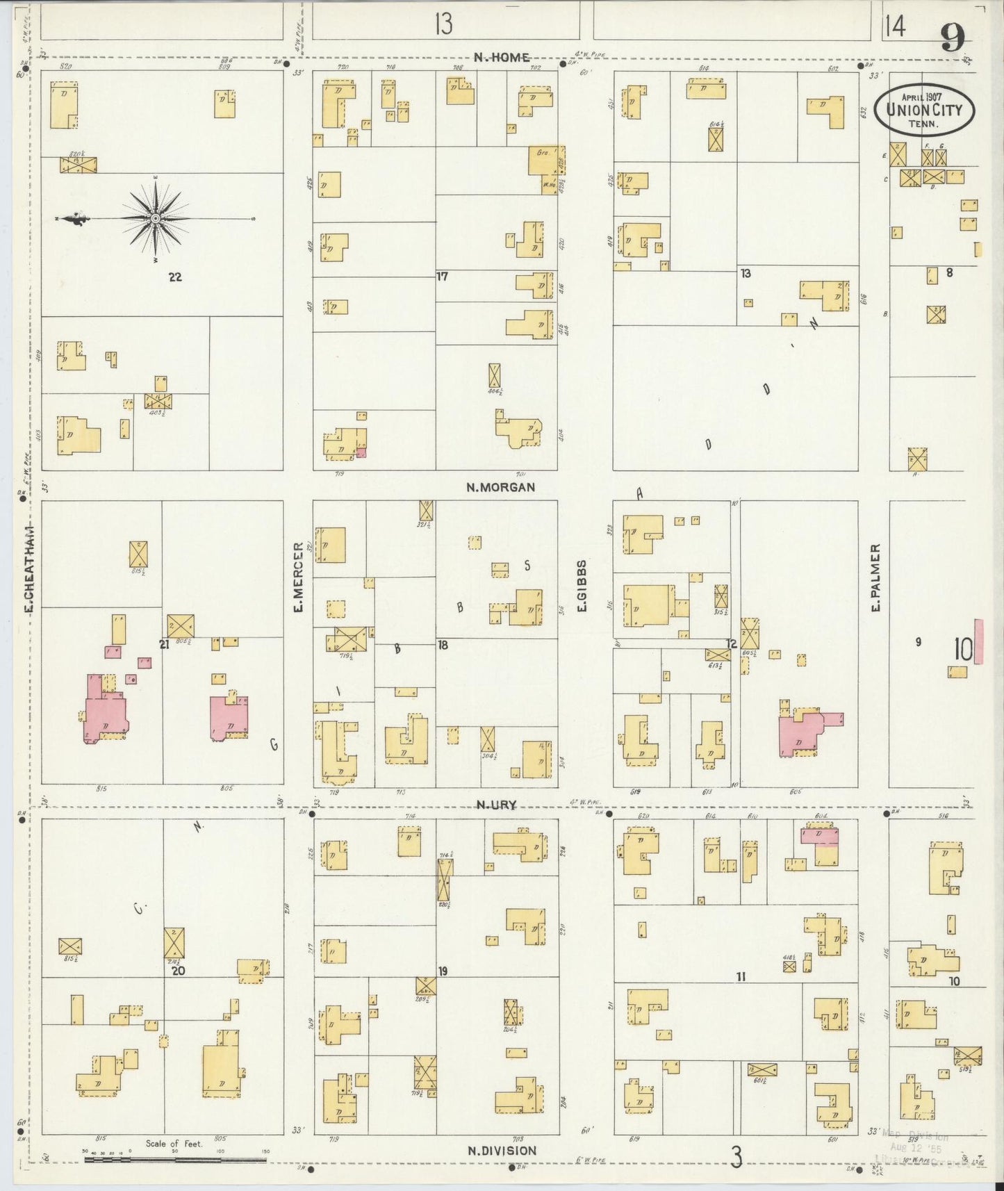 Sanborn Fire Insurance Map from Union City, Obion County, Tennessee (1907), Sheet #0009 - Complete Map Set gallery image, historic Sanborn map, vintage wall art, Tennessee Tennessee