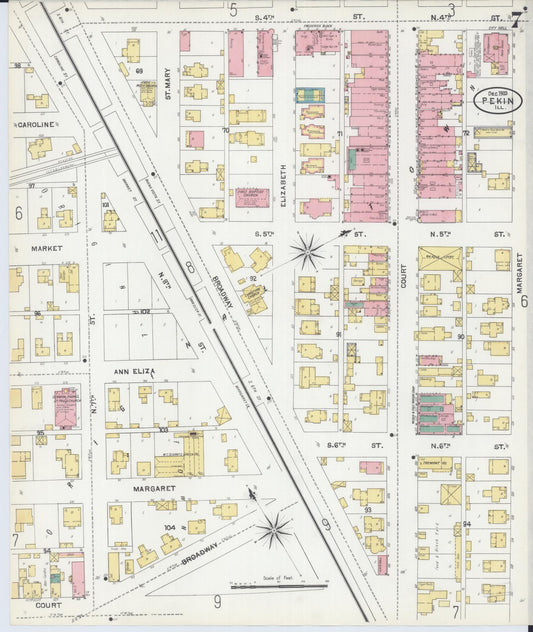 Sanborn Fire Insurance Map from Pekin, Tazewell County, Illinois (1903), Sheet #0007 - Historic Sanborn Fire Insurance Map Print, vintage old map wall art, antique decor, genealogy gift, Illinois Illinois map