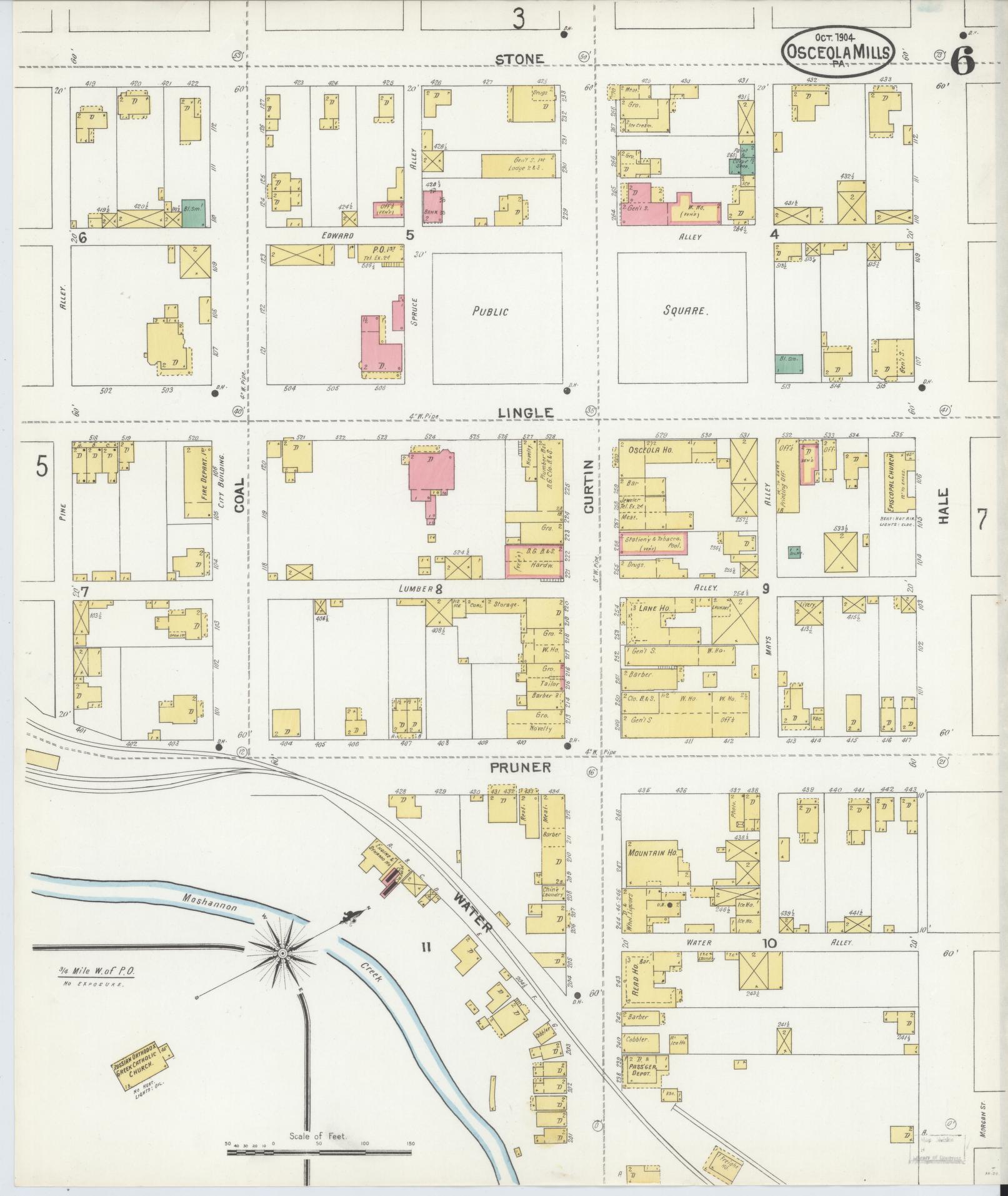 Sanborn Fire Insurance Map from Osceola Mills, Clearfield County, Pennsylvania (1904), Sheet #0006 - Complete Map Set gallery image, historic Sanborn map, vintage wall art, Pennsylvania Pennsylvania
