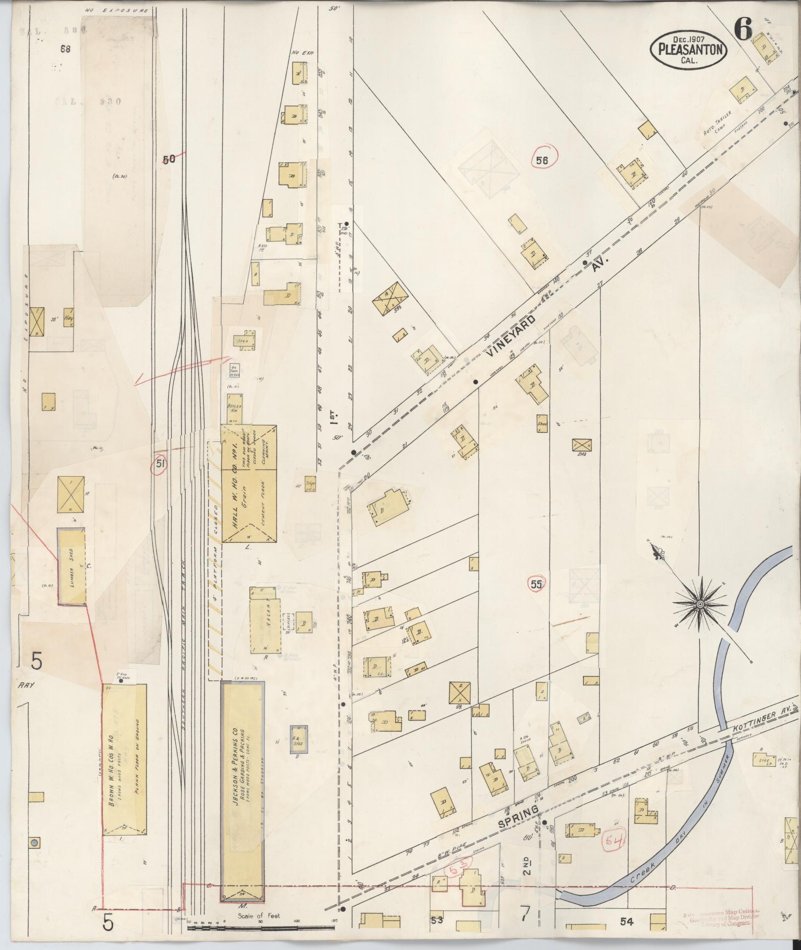 Sanborn Fire Insurance Map from Pleasanton, Alameda County, California (1943), Sheet #0006 - Complete Map Set gallery image, historic Sanborn map, vintage wall art, California California