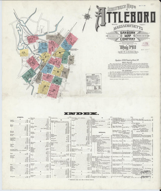 Sanborn Fire Insurance Map from Attleboro, Bristol County, Massachusetts. (1911) – Historic Sanborn Fire Insurance Map Print