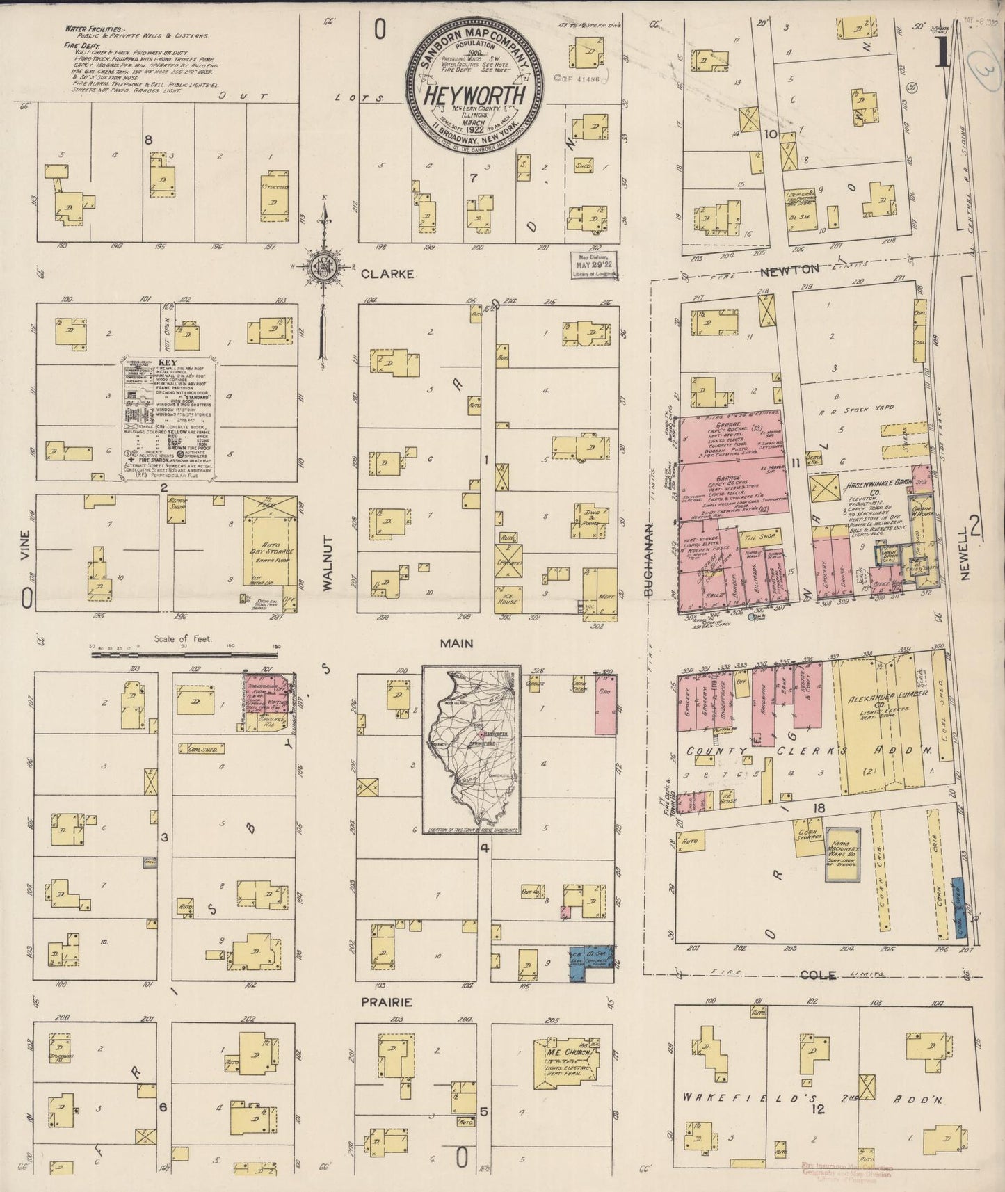 Sanborn Fire Insurance Map from Heyworth, McLean County, Illinois (1922), Sheet #0001 - Historic Sanborn Fire Insurance Map Print, vintage old map wall art, antique decor, genealogy gift, Illinois Illinois map