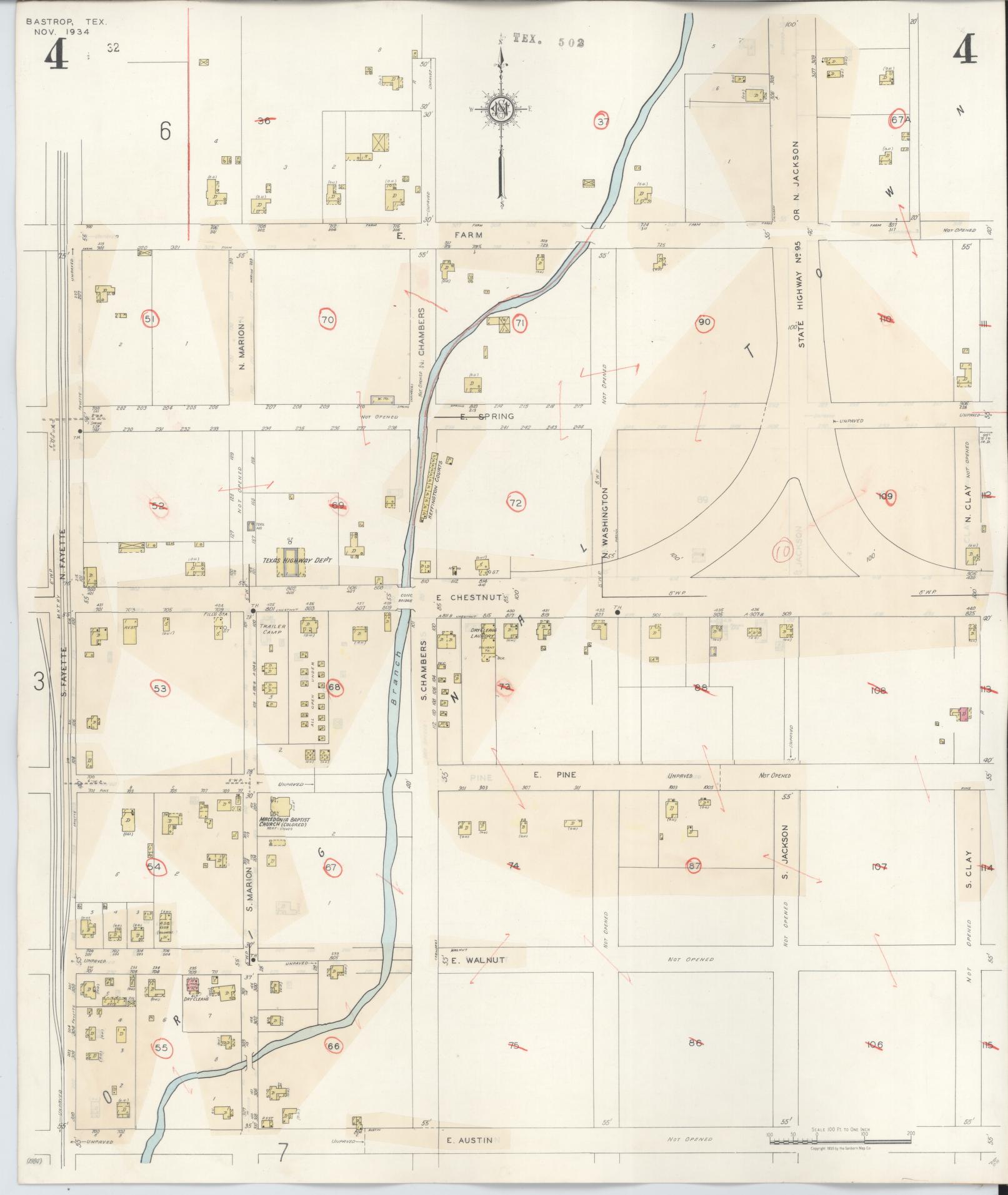 Sanborn Fire Insurance Map from Bastrop, Bastrop County, Texas (1944), Sheet #0004 - Complete Map Set gallery image, historic Sanborn map, vintage wall art, Texas Texas