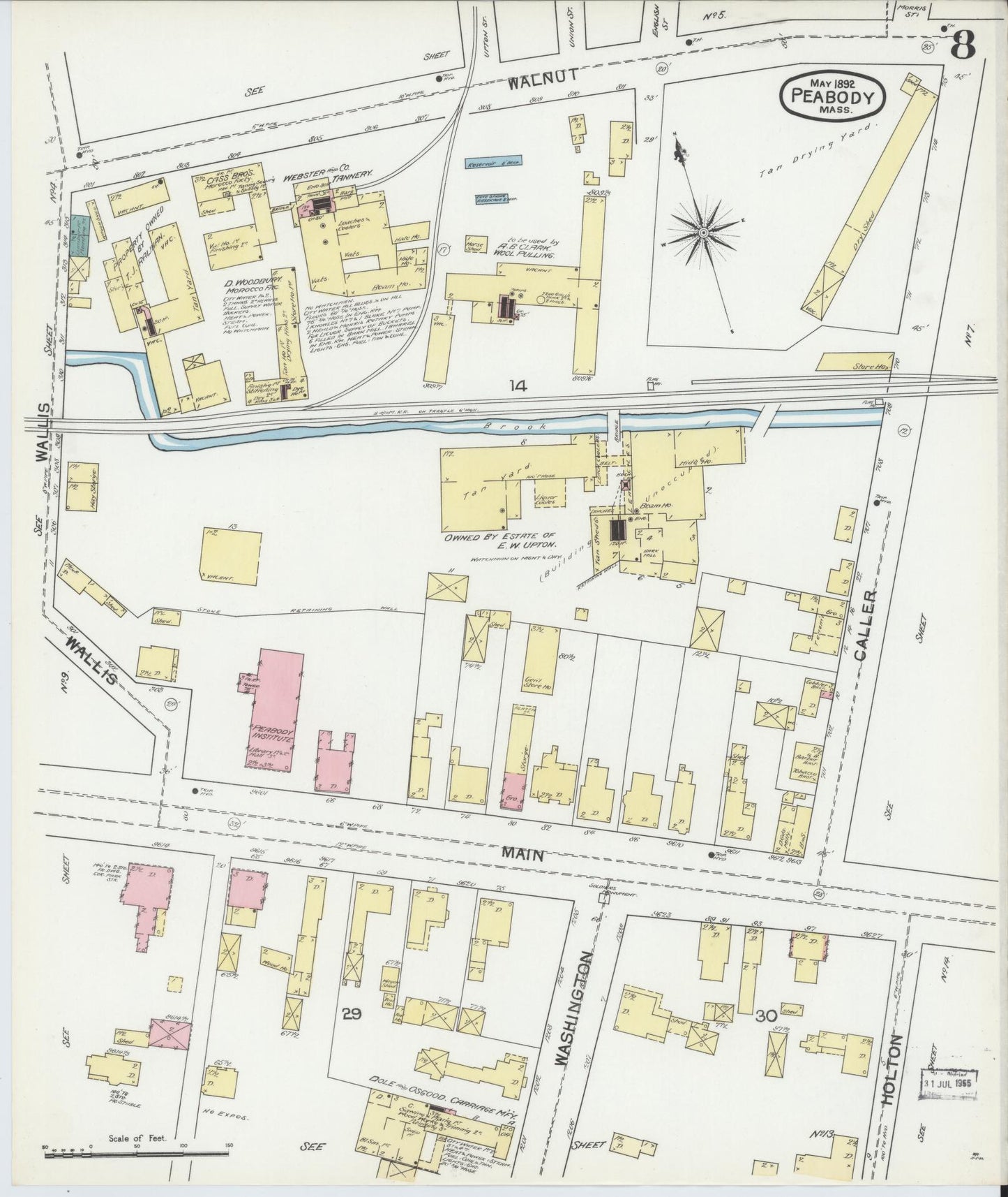 Sanborn Fire Insurance Map from Peabody, Essex County, Massachusetts (1892), Sheet #0008 - Complete Map Set gallery image, historic Sanborn map, vintage wall art, Massachusetts Massachusetts