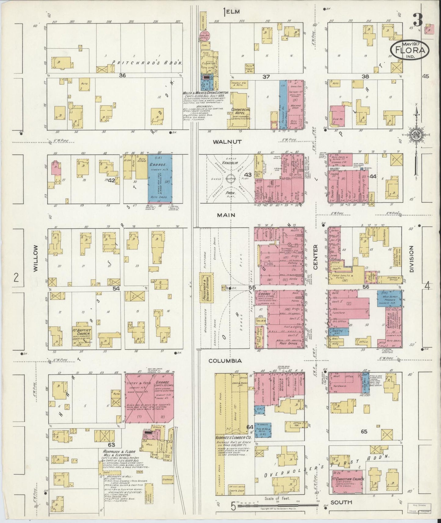 Sanborn Fire Insurance Map from Flora, Carroll County, Indiana (1917), Sheet #0003 - Complete Map Set gallery image, historic Sanborn map, vintage wall art, Indiana Indiana