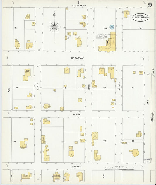 Sanborn Fire Insurance Map from Jefferson, Marion County, Texas (1906), Sheet #0009 - Historic Sanborn Fire Insurance Map Print, vintage old map wall art, antique decor, genealogy gift, Texas Texas map