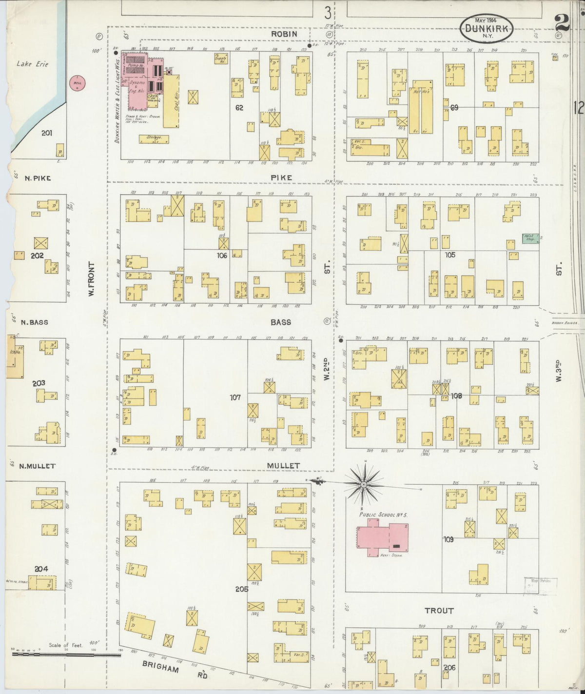 Sanborn Fire Insurance Map from Dunkirk, Chautauqua County, New York (1904), Sheet #0002 - Historic Sanborn Fire Insurance Map Print, vintage old map wall art, antique decor, genealogy gift, New York New York map
