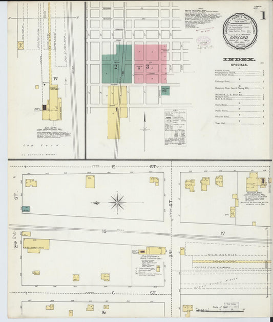 Sanborn Fire Insurance Map from Gaylord, Otsego County, Michigan (1893), Sheet #0001 - Historic Sanborn Fire Insurance Map Print, vintage old map wall art, antique decor, genealogy gift, Michigan Michigan map