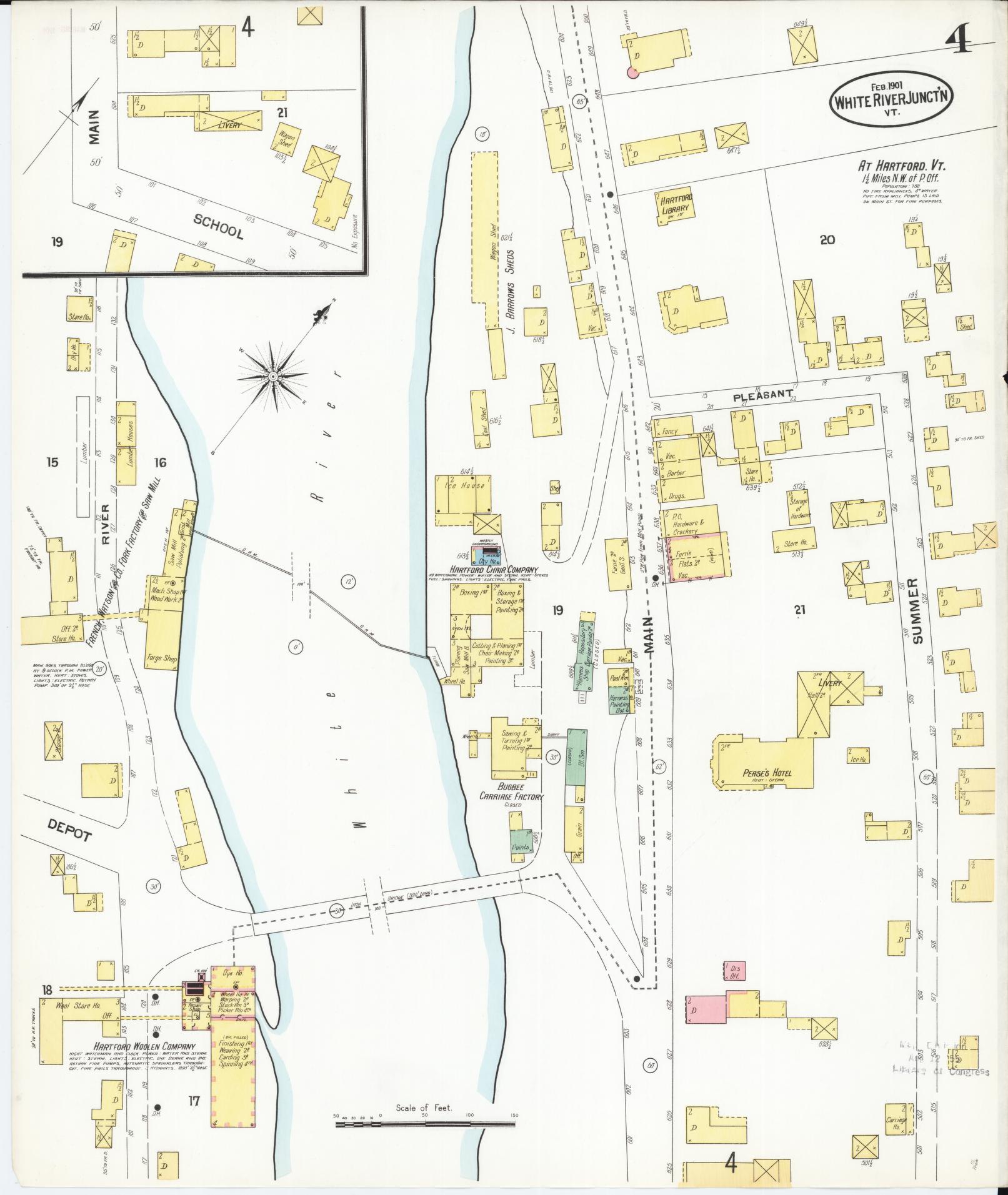 Sanborn Fire Insurance Map from White River Junction, Windsor County, Vermont (1901), Sheet #0004 - Complete Map Set gallery image, historic Sanborn map, vintage wall art, Vermont Vermont