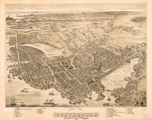 Bird's eye view of Portsmouth, Rockingham Co., New Hampshire. (1877) – Historic Bird’s-Eye View Panorama Print